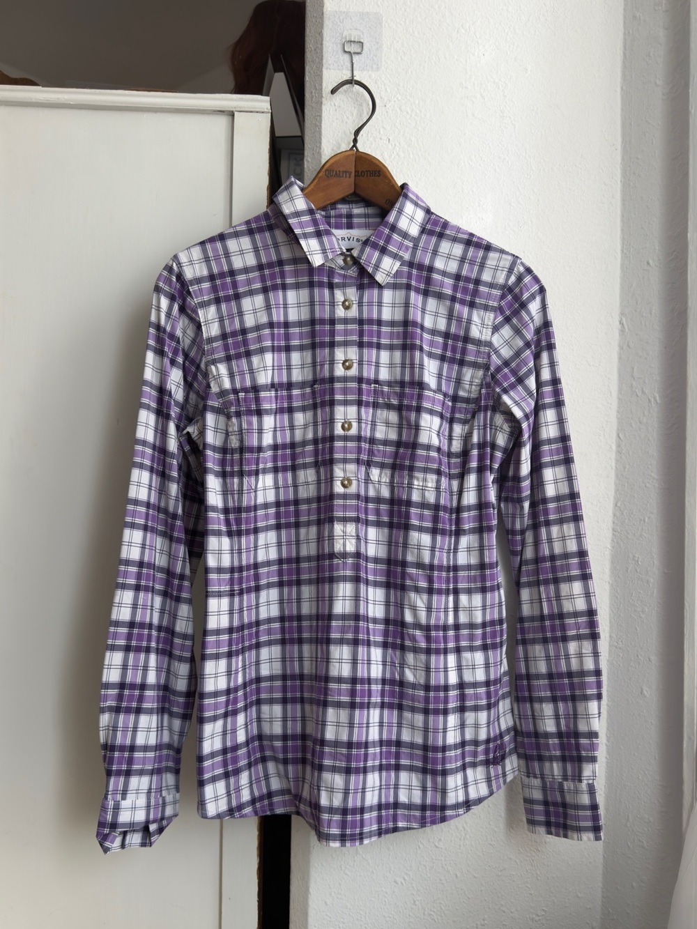 Orvis Purple and White Plaid Button-Down Shirt